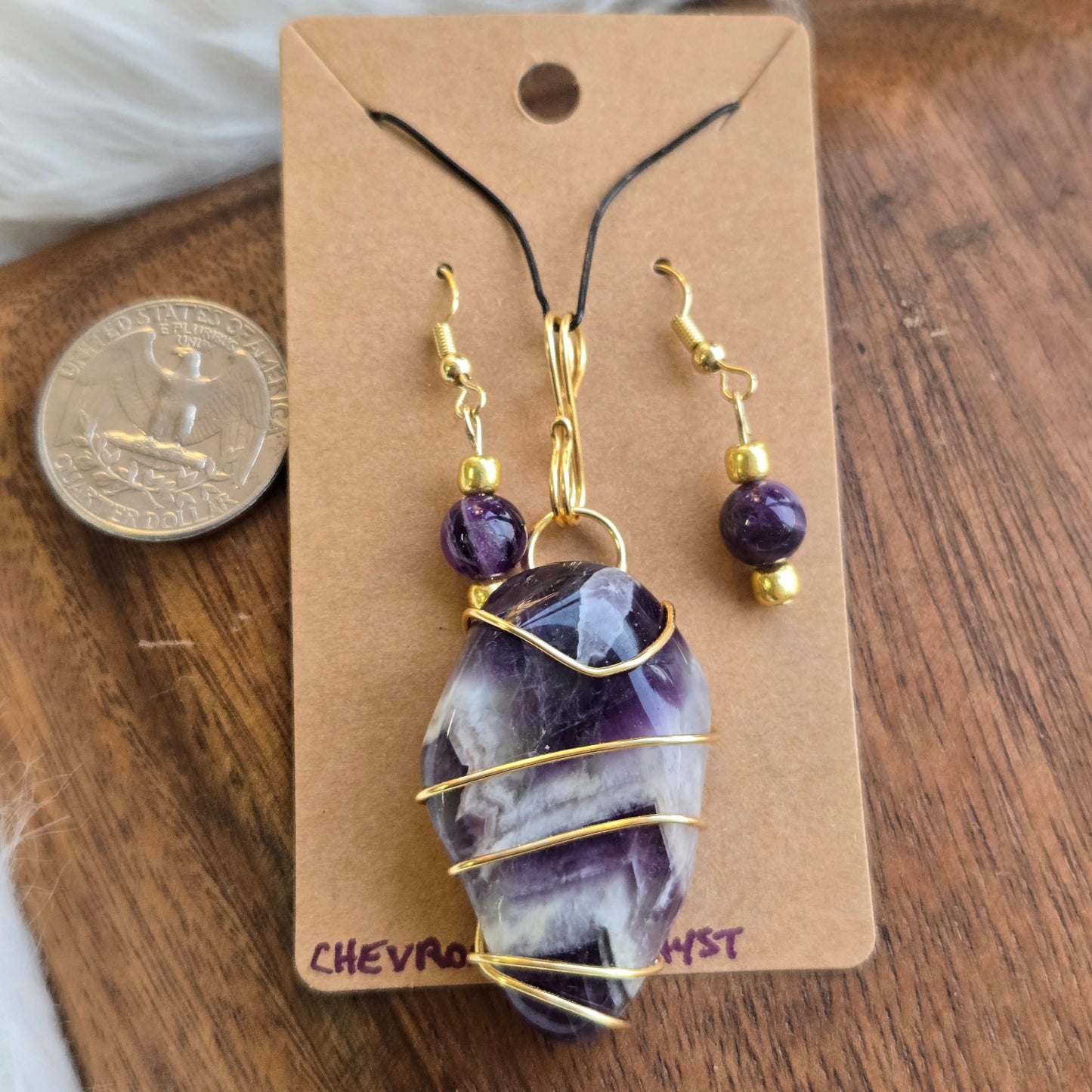 Chevron Amethyst Pendant & Earring Set 1379