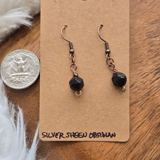 Silver Sheen Obsidian Earrings 1409