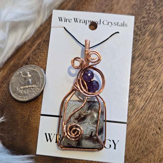 Crazy Lace Agate & Amethyst Pendant 1424