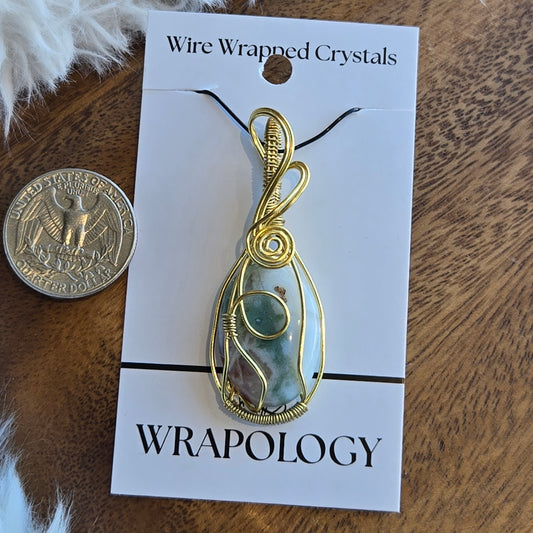 Green Flower Agate Pendant 1516