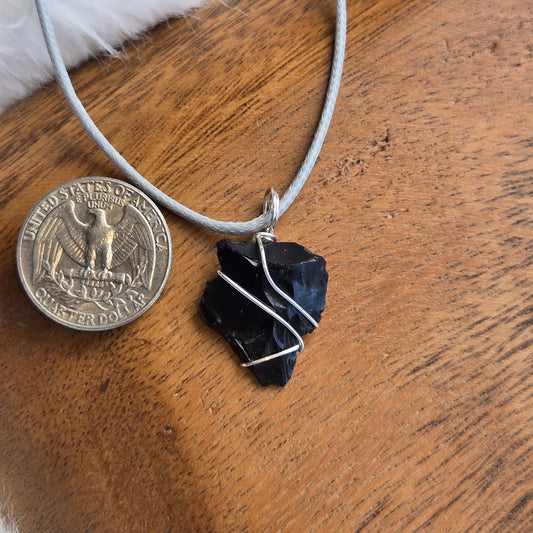 Obsidian Chip Pendant (with cord) 1551