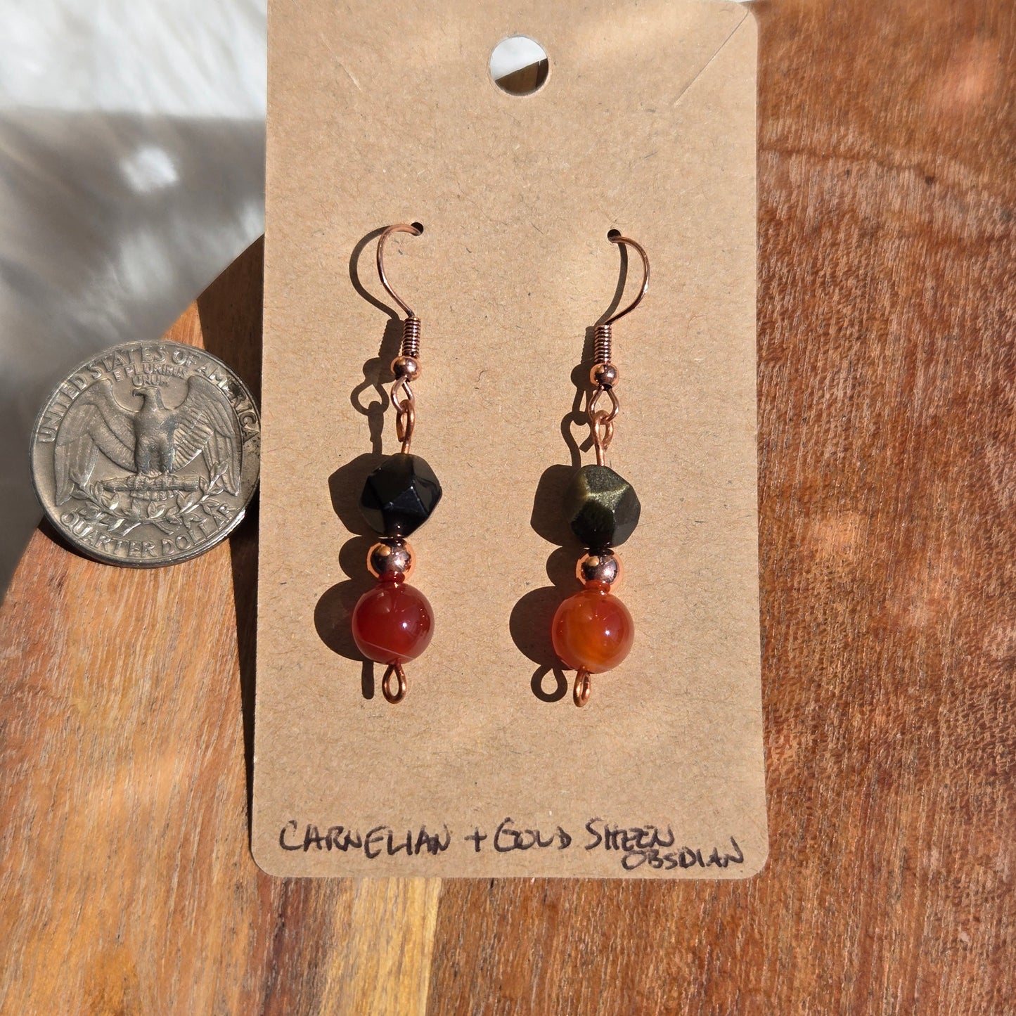 Carnelian & Gold Sheen Obsidian Earrings 1075