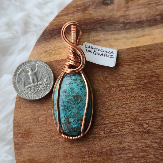 Chrysocolla in Quartz Pendant 1743