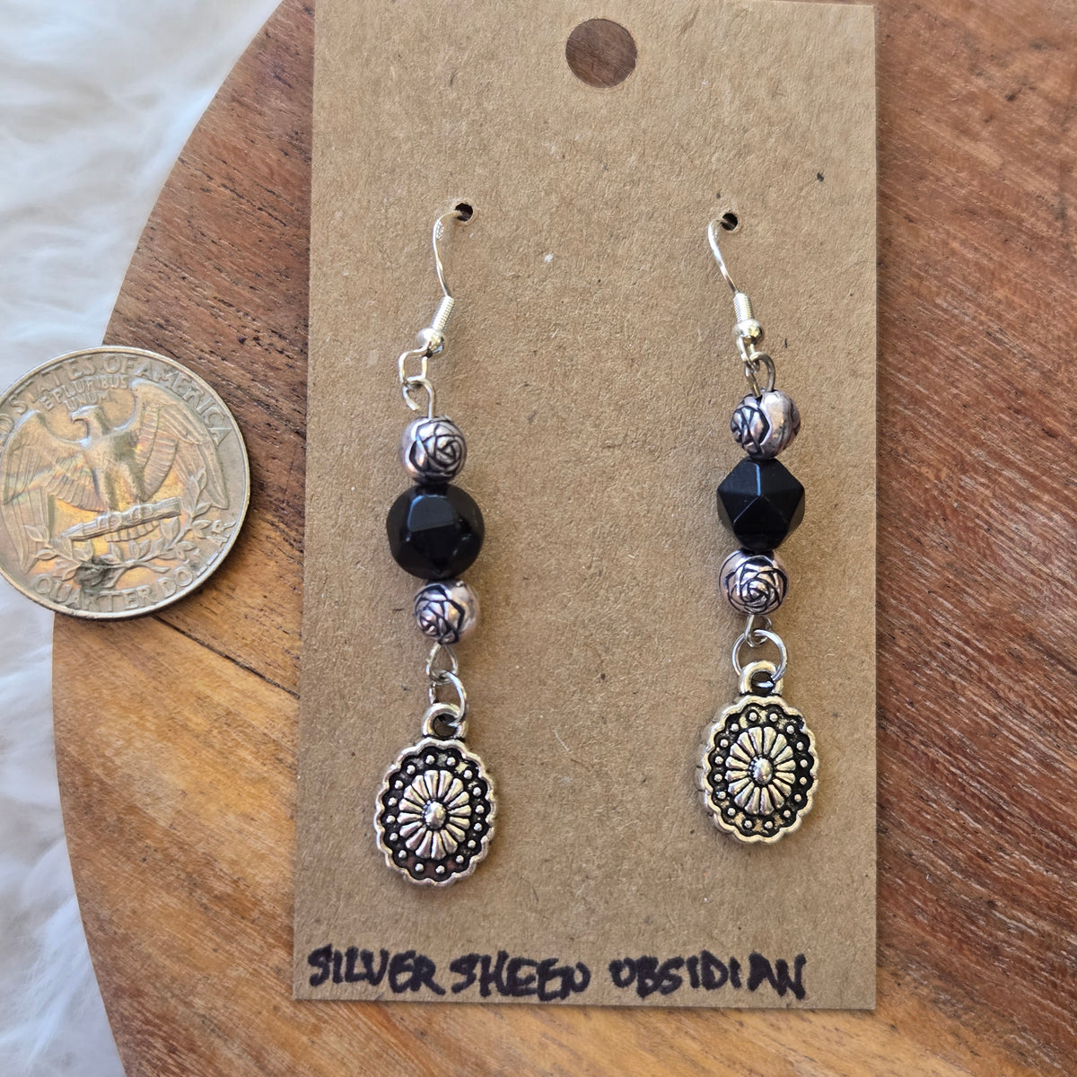 Silver Sheen Obsidian Earrings 1808