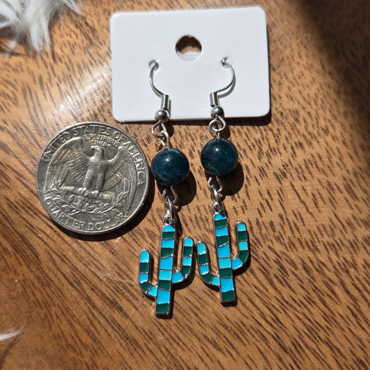 Blue Apatite Earrings w/Cactus 1130