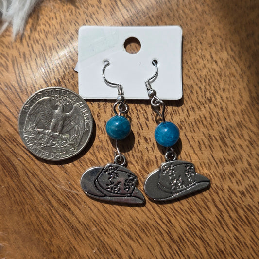 Blue Apatite Earrings w/Cowboy Hats 1138