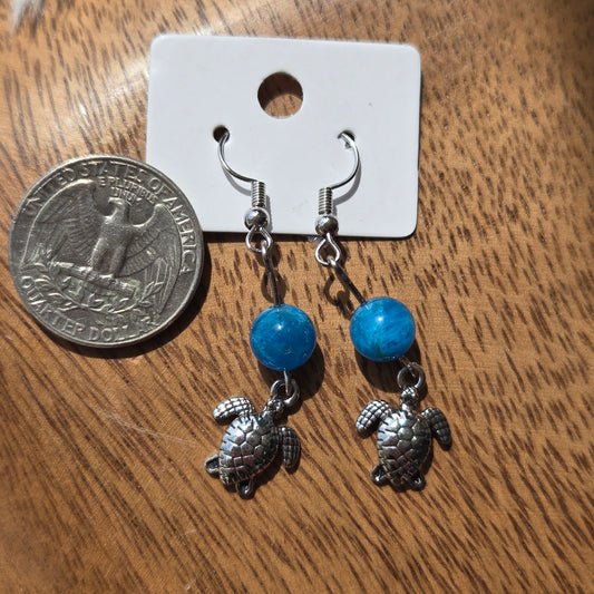 Blue Apatite Earrings w/Turtles 1116