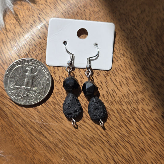 Gold Sheen Obsidian & Lava Earrings 1124