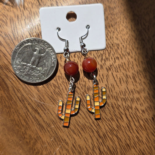 Heated Carnelian Earrings w/Cactus 1131