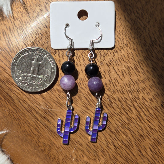 Lepidolite Earrings w/Cactus 1129