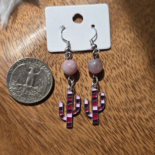 Pink Amethyst Earrings w/Cactus 1128