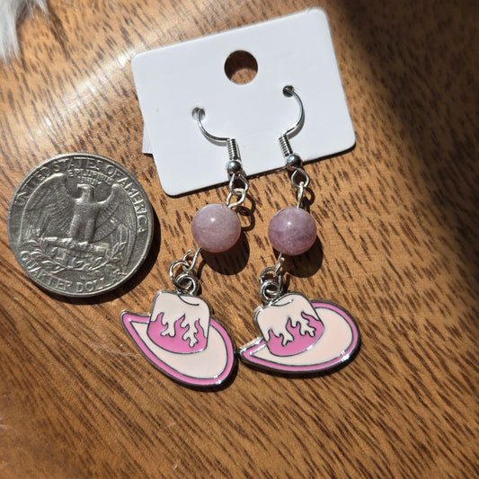 Pink Amethyst Earrings w/Cowboy Hats 1136