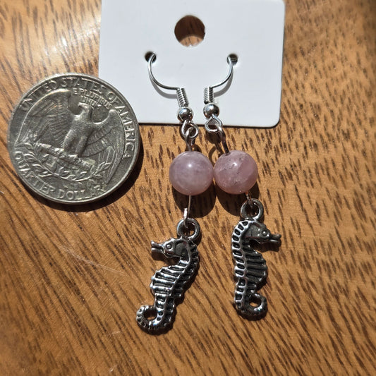 Pink Amethyst Earrings w/Seahorses 1118