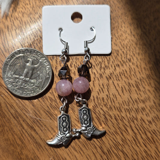 Pink Amethyst & Smokey Quarts Earrings w/Boots 1126
