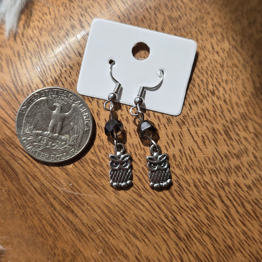 Smokey Quartz Earrings w/Owls 1117