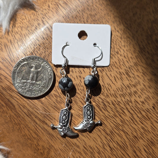 Snowflake Obsidian Earrings w/Boots 1127