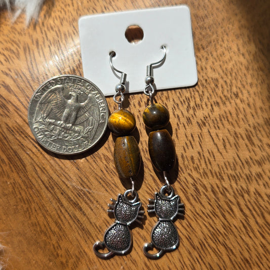 Tiger's Eye Earrings w/Cats 1115