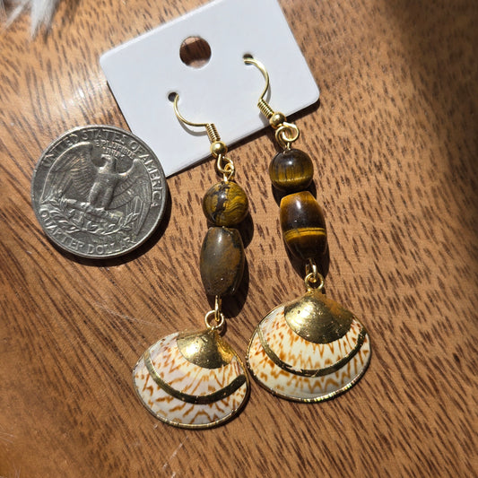 Tiger's Eye Earrings w/Shells 1113